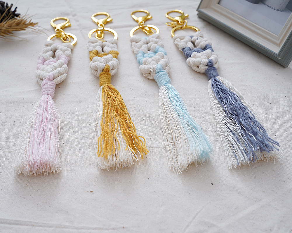 新款彩色钥匙扣编织挂件棉绳挂绳背包 汽车挂件简约钥匙环挂扣