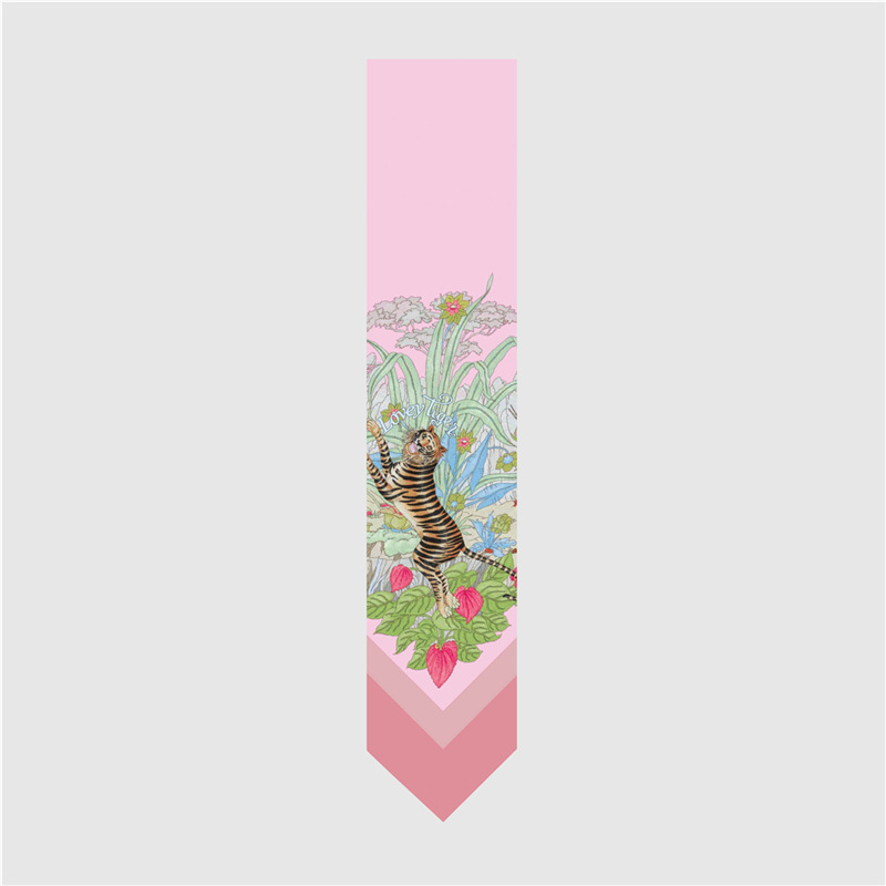 2022 Light Pink Business Temperament Small Silk Scarf Female Hair Band with Shirt Thin Narrow Strip Ribbon Hair Band Arm Bag Scarf