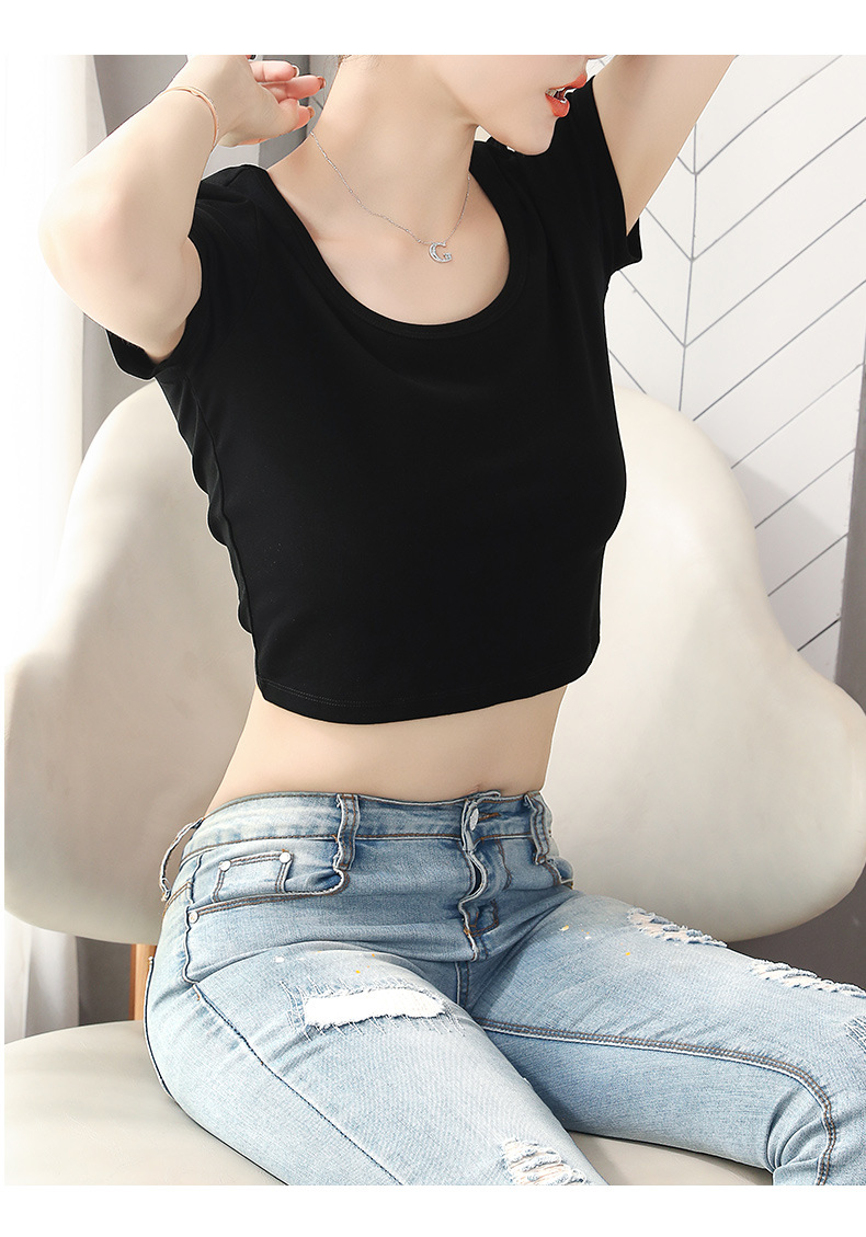 超短款上衣女内搭修身韩版漏肚脐显瘦性感心机体恤黑色短袖t恤女