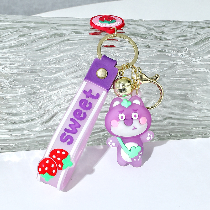 Cartoon Strawberry Bear Flash Silicone Doll Keychain Pendant Couple Cars and Bags Luminous Doll Ornaments Gift