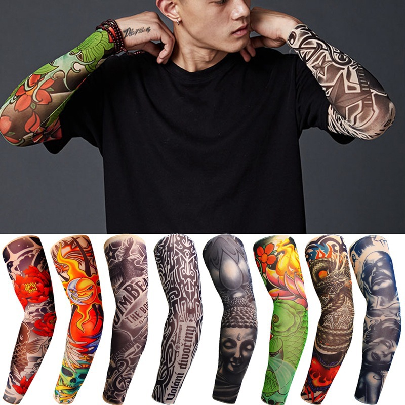 Tattoo Oversleeve Unisex Flower Arm Sun Protection Ice Silk Hand Guard Outdoor Driving Riding Sun Protection Cool Tattoo