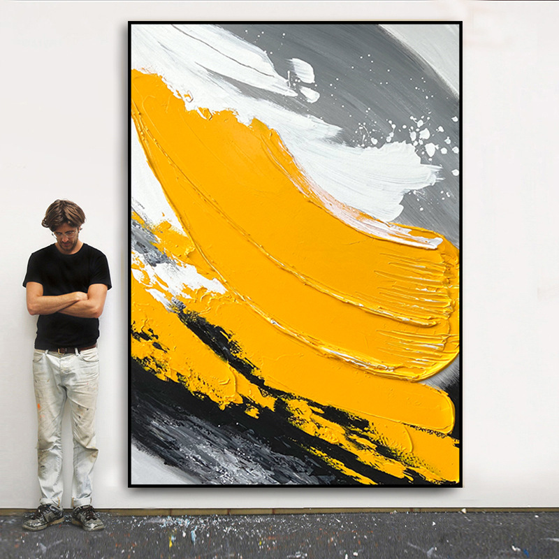 0成交1件现代手绘油画玄关大幅抽象装饰画简约油画挂画客厅走廊竖版