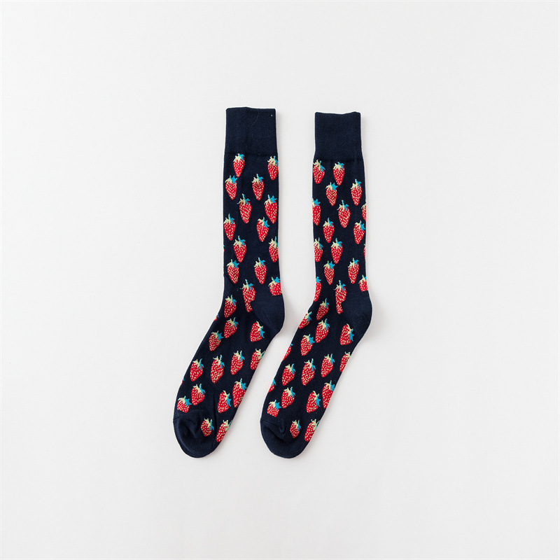 Foreign Trade Socks Men and Women Autumn and Winter Thermal Pure Cotton Tube Socks Custom Logo Cartoon Fruit Series Pure Cotton European and American Trendy Socks