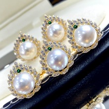 DIY珍珠配件 S925银豪华优雅设计感精工闪耀戒指指环可调节空托女