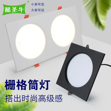 LED天花灯豆胆灯单头方形射灯商用家用嵌入式双头筒灯LED格栅灯