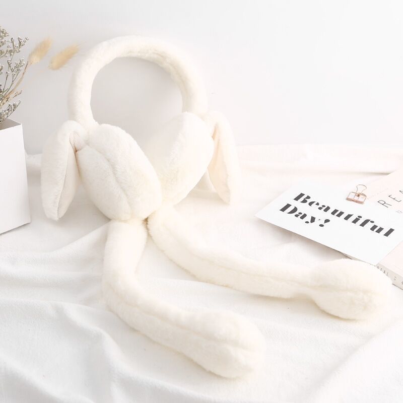 Douyin Online Influencer Same Style Air Bag Moving Ear Rabbit Super Cute Girl Ear Protection Winter Warm-Keeping Earmuffs Ear Covers Plush Earmuffs