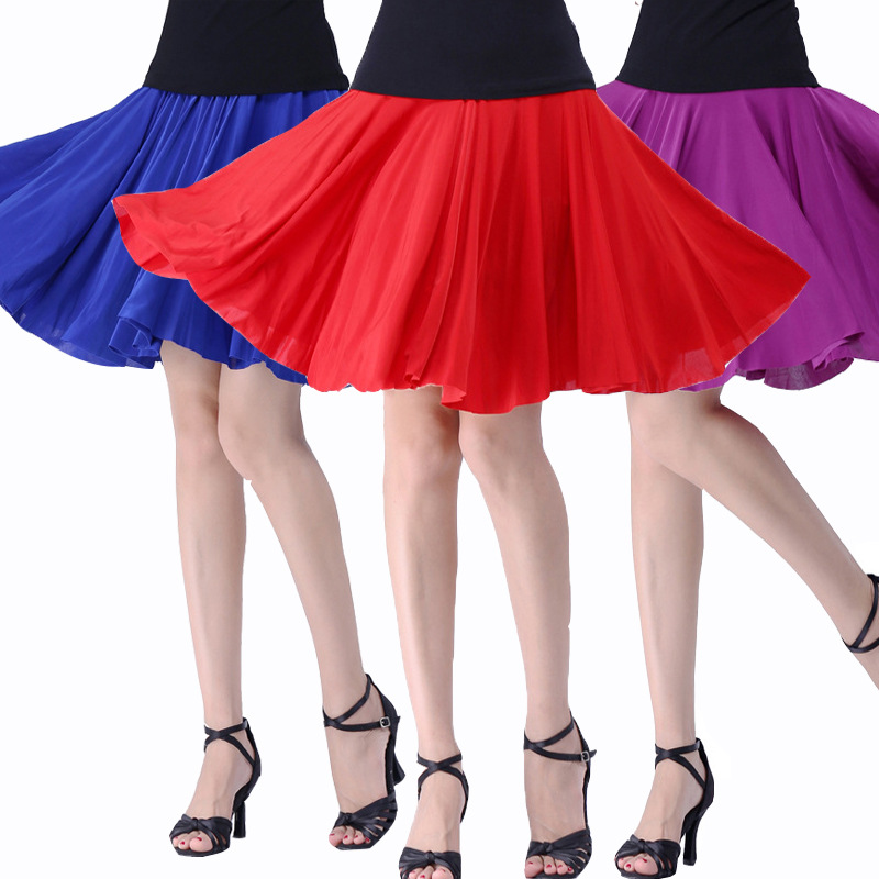 广场舞红裙子舞蹈裙短裙春夏女装50cm水兵舞跳舞拉丁舞大摆半身裙