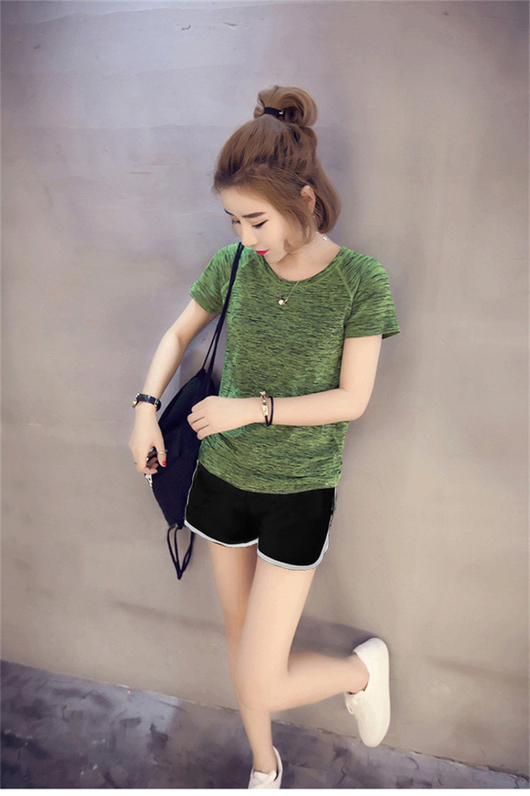 小简约气质圆领修身短袖t恤运动瑜伽紧身上衣