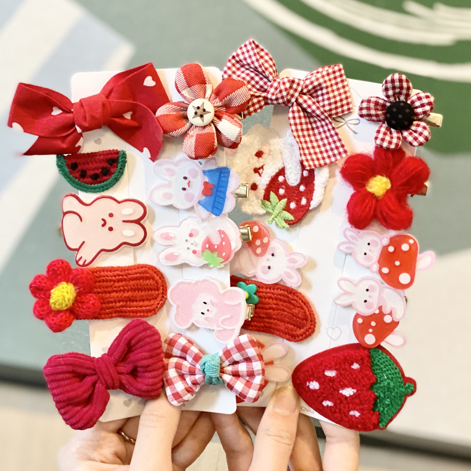 网红卡通风儿童发夹布艺渐变色蝴蝶结发卡10件套女孩侧边夹刘海夹