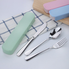 便携式加厚牛排刀叉勺三件套学生旅行餐具盒套装甜品刀西餐刀logo
