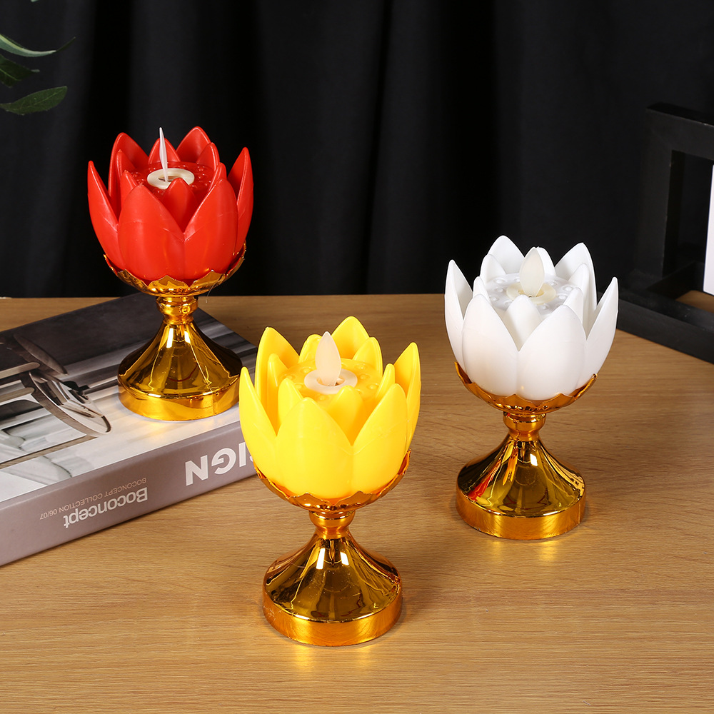 金色底座莲花电子灯 发饰长明灯祭祀祈福佛供灯 仿真摇摆蜡烛灯