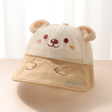 大帽檐宝宝帽子网眼夏季儿童遮阳帽女孩防晒帽可爱小熊男童太阳帽