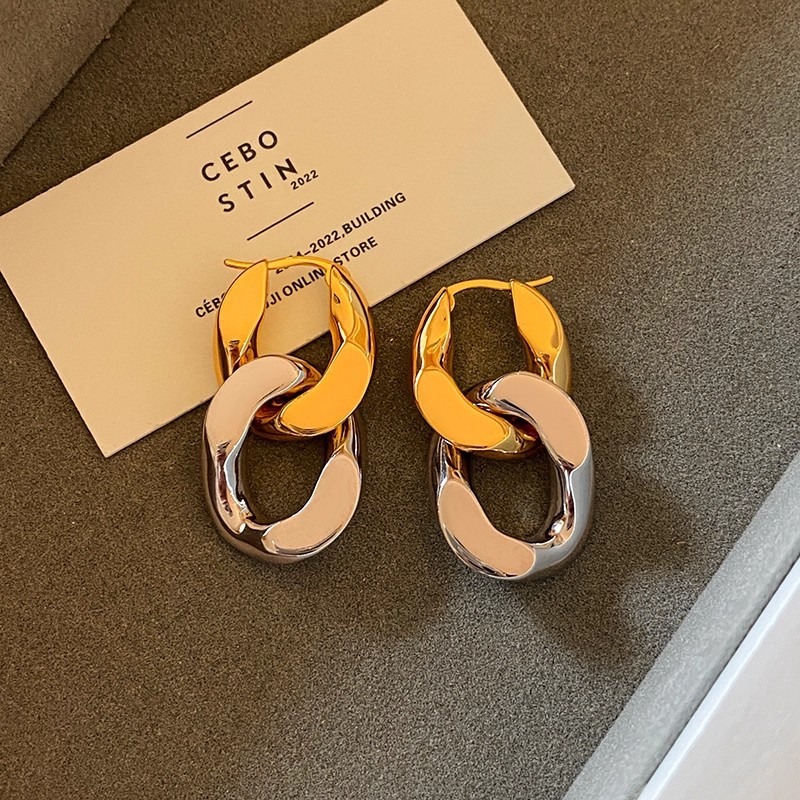 earrings niche high sense eardrop earring sister-in-law same style gold and silver color ring buckle metal chain earrings for women