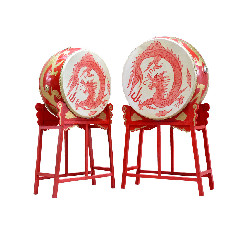 立式水牛皮大鼓民族战鼓演出龙鼓实木红鼓寺庙鼓立式鼓架