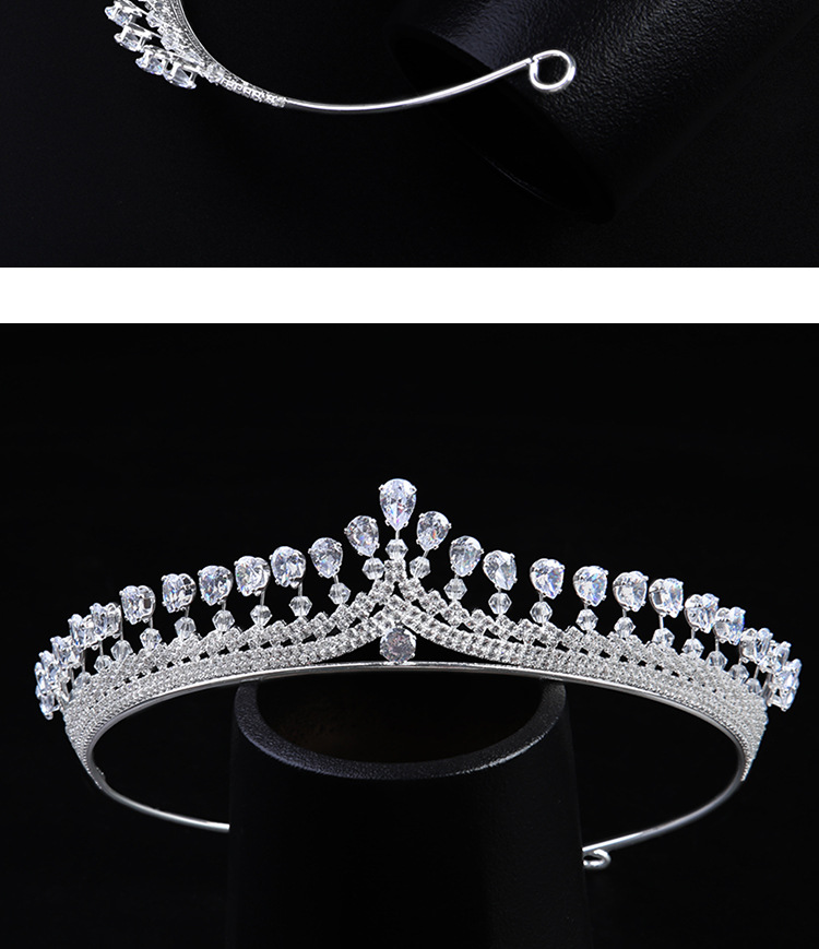 新娘结婚饰品白色王冠欧美镀银生日锆石儿童演出皇冠婚纱水晶头饰