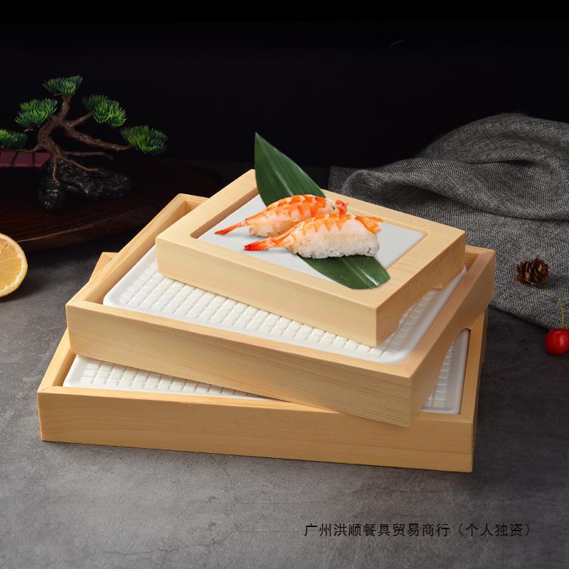 日式长方形刺身冰盘鱼生冰板木托寿司盘料理盛器海鲜冰盒