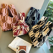 可爱小兔子韩国新款撞色网红手提女学生手拎包针织包编织包托特包