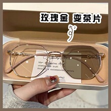 防蓝光变色眼镜学生近视眼镜男女百搭高级感金属多边形平光镜