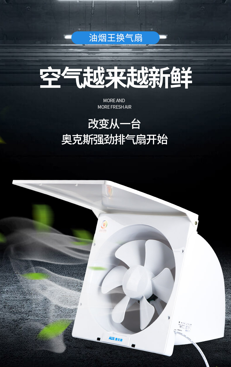 奥克斯排气扇10寸厨房厕所抽油烟机窗式方形侧吸家用排烟机抽风机