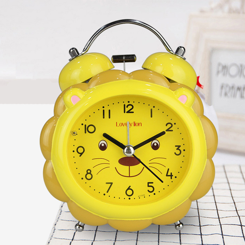 创意新品卡通可爱小狮子打铃钟 数字儿童礼品金属静音夜灯闹钟