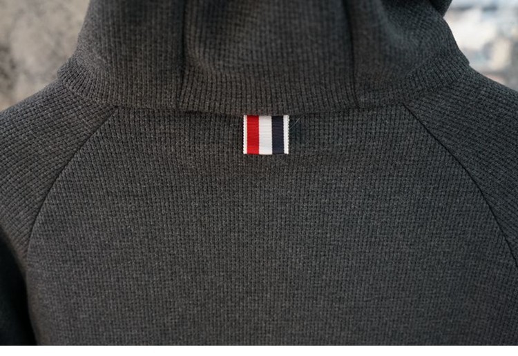 淘宝微商实体代理tb华夫格连帽卫衣深灰男女同款情侣拉链外套帽衫