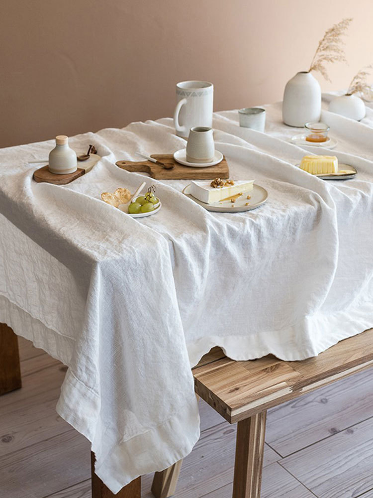 纯色棉麻桌布白色棉布diy亚麻布料日式野餐肌理素色餐桌布面料