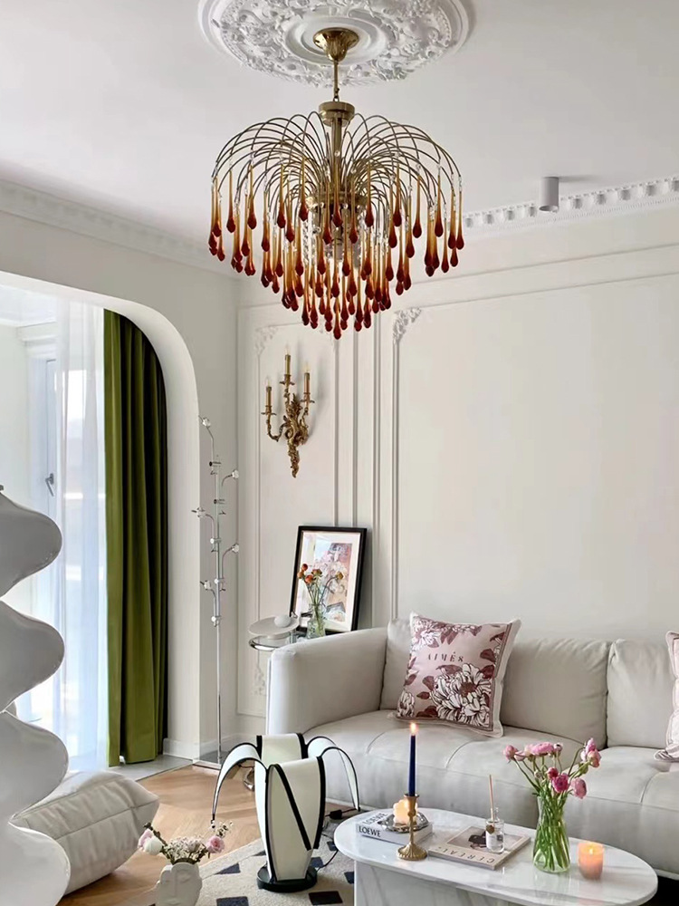 复古法式水晶玻璃吊灯意大利客厅美式卧室玄关服装店琉璃水滴灯具