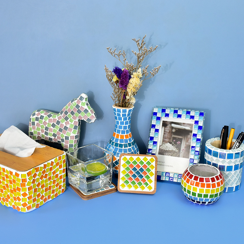 450粒彩色水晶玻璃马赛克手工diy儿童创意装饰品美术区绘画材料贴