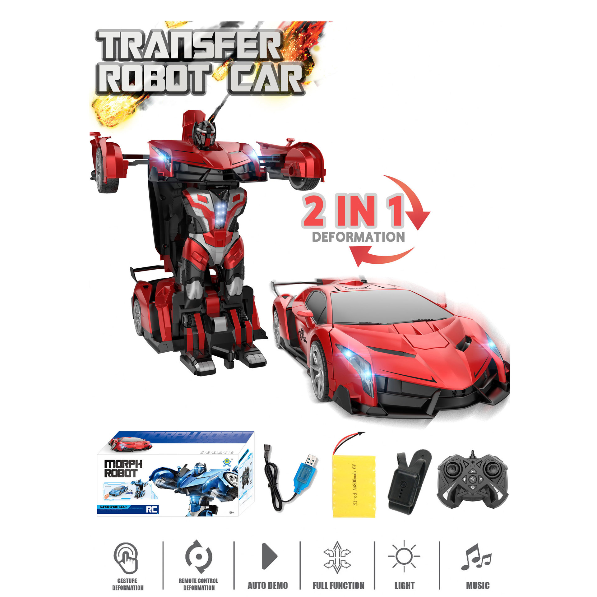 Induction Deformation Remote Control Robot 1:10 Remote Control Toy Machine Car Wireless Remote-Control Automobile Racing Car Children's Toy