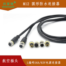 M12 L编码电源接头 4+PE双头电源线传感器