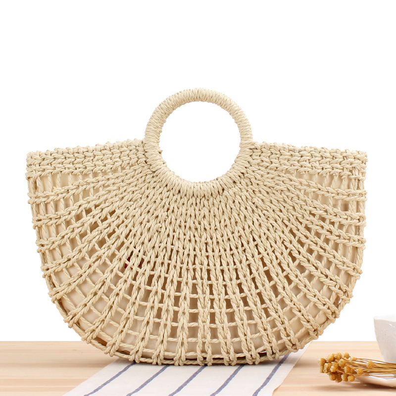 Forest Simple Hand Carrying Straw Bag Handmade Woven Hollowed Beach Bag Summer Beach Photo