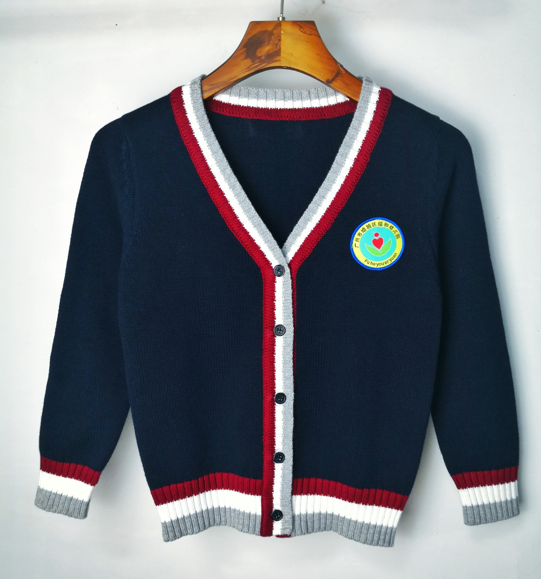 单排扣v领学生校服针织衫 春秋儿童棉毛衣春季男女长袖外套定制