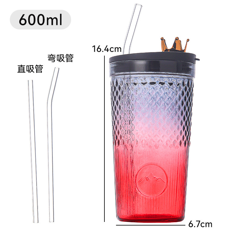 Internet Celebrity Colorful Crown Large Capacity Clear Glass Straw Glass Cup Advertising Cup Gift Cup