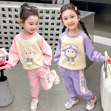 女童运动休闲套装2024春季新款洋气时髦儿童装女宝宝卡通两件套潮