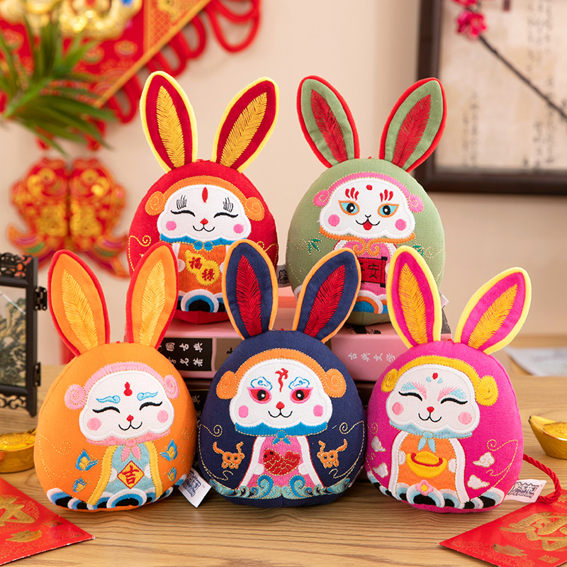 2023兔年吉祥物戏剧五福兔公仔毛绒玩具年会活动礼品居家装饰挂饰