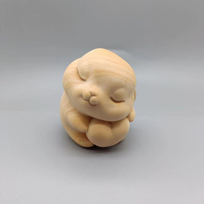 崖柏木雕爱心小兔子手把件文玩黄杨木生肖兔宠家居饰品汽车摆件