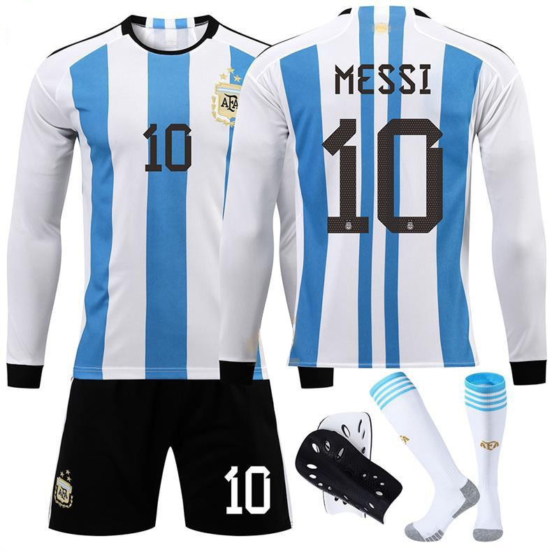 三星冠军阿根廷长袖10号梅西11号迪玛利亚球衣2223世界杯足球服装