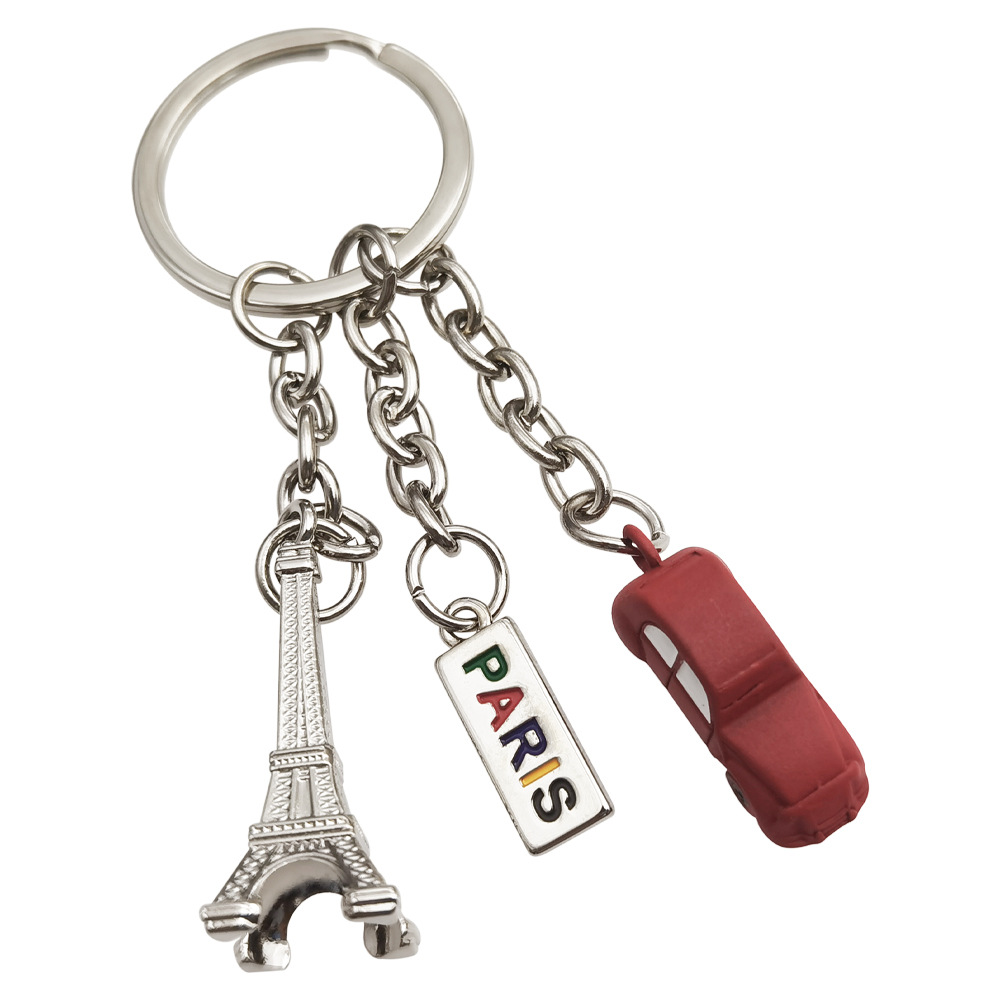 France Paris Tower Red Car Baking Paint for Metal Key Chain Customization Tourism Culture Creative Gifts