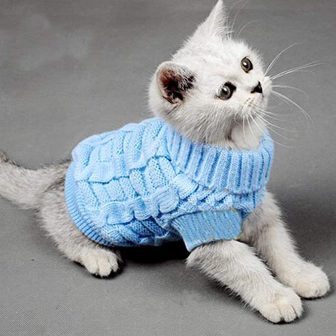 毛衣猫狗针织编织辫高领毛衣套头外套猫咪宠物衣服 cat sweater