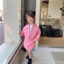 2024新款韩版童装女童春秋装套装牛仔外套儿童时髦洋气短裙两件套