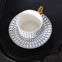 跨境克莱因蓝水杯浮雕骨瓷下午花茶杯礼盒装手描金边陶瓷杯咖啡杯