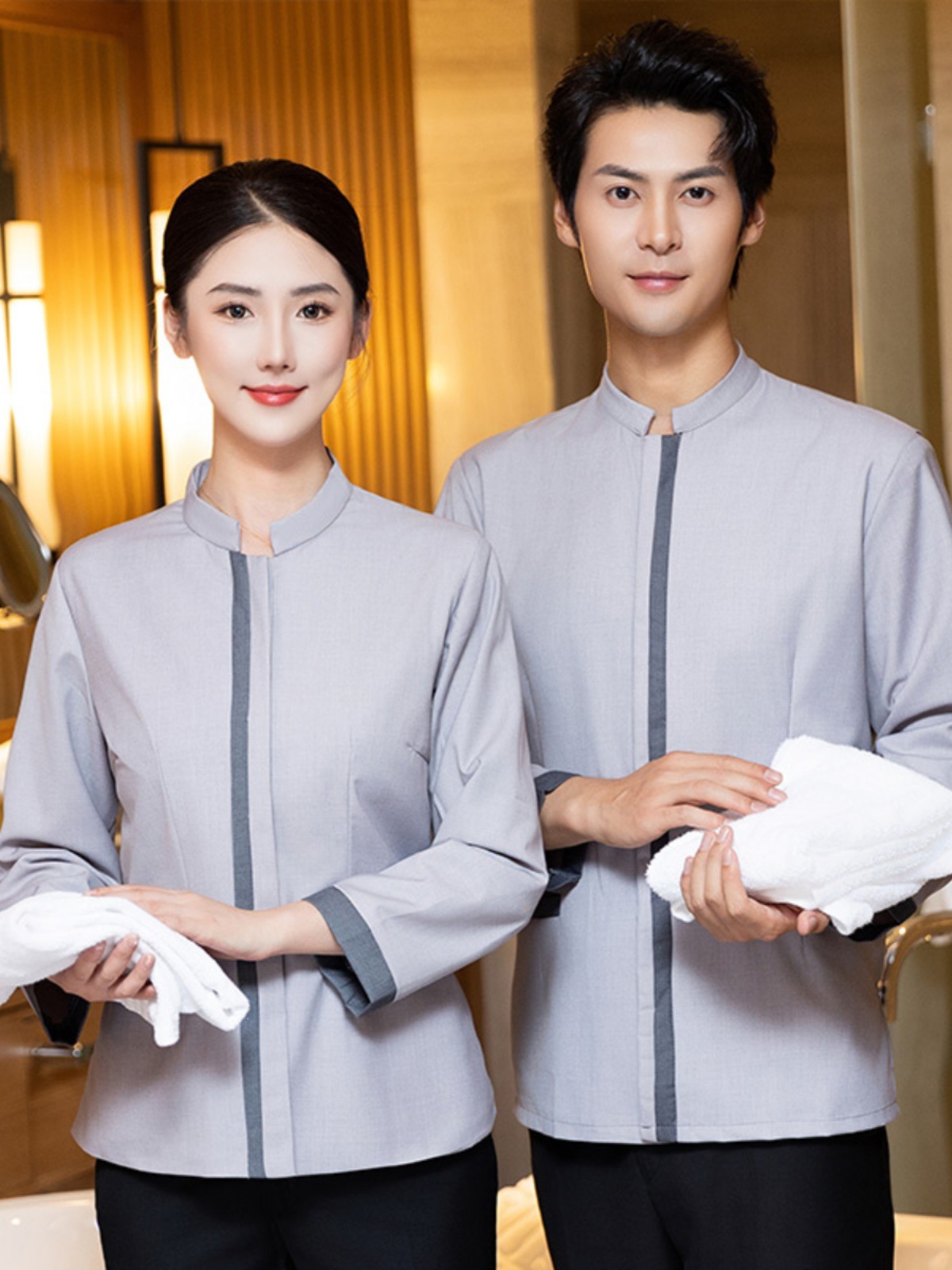 哔叽物业保洁工作服长袖酒店客房家政清洁工作服月子医院保洁员