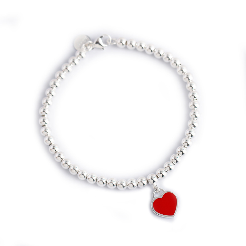 S925 Sterling Silver Plated Bracelet Female Enamel Red Love T Home Bracelet Red Buddha Beads Silver Red Heart Bracelet Bracelet