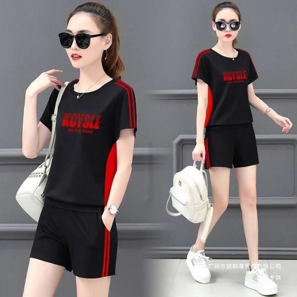 运动服套装女夏宽松时尚短袖68新款900t恤短裤两件套斤大码休闲