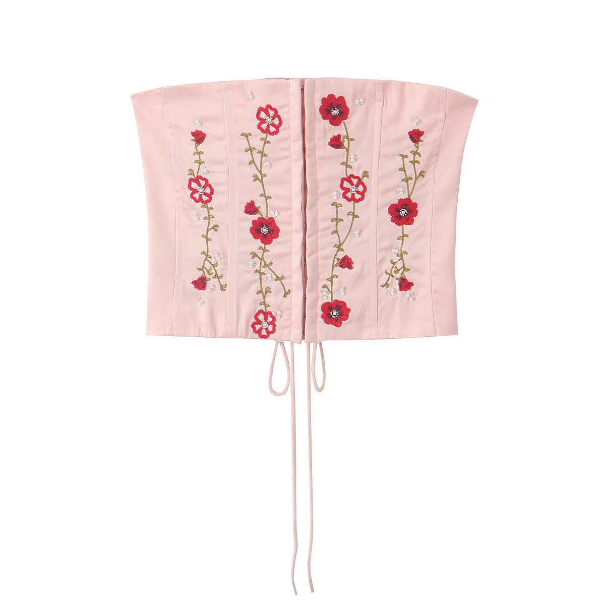 春季新款欧美女装粉色刺绣加串珠抹胸上衣 腰封背心C77608