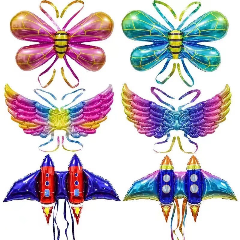 New Glowing Wings Balloon Rocket Bee Angel Wings Stall Hot Selling Source of Goods Children's Luminous Toys Wholesale