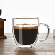 咖啡杯玻璃杯高硼硅马克杯双层隔热带把家用牛奶果汁杯