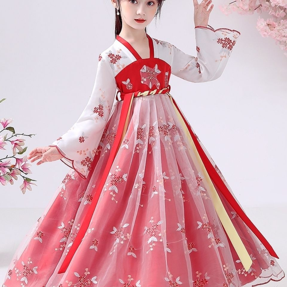 儿童汉服女童秋装中国风童装秋冬襦裙超仙连衣裙长袖女孩古装裙子