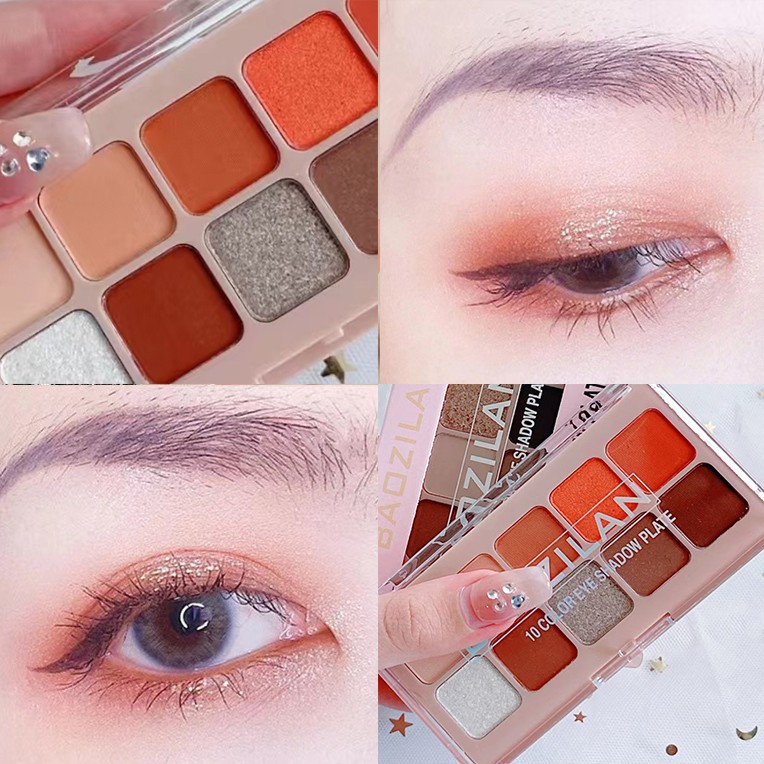 Baozilan Ten Color Eyeshadow Palette Autumn and Winter Low Saturation Orange Brown Milk Tea 10 Color Keyboard Eye Shadow Cross-Border Wholesale