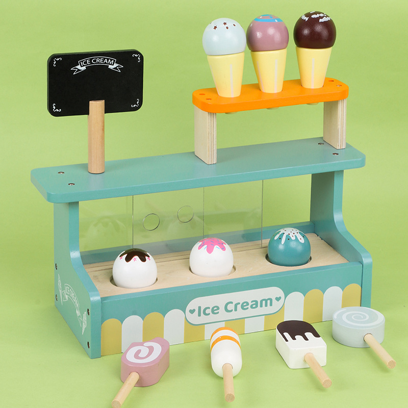 Simulation Play House Kitchen Children's Simulation Ice Cream Ice Cream Selling Shop Canteen Cashier Wooden Toys